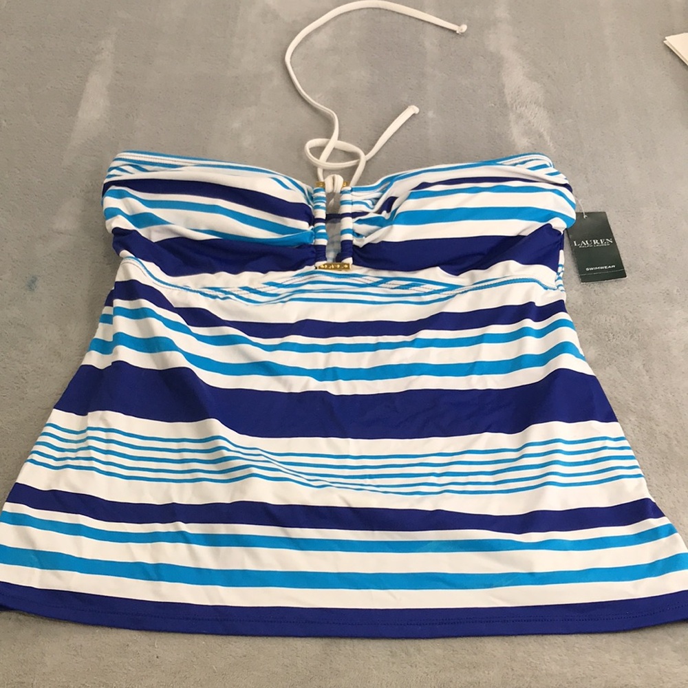Lauren Ralph Lauren Blue Striped Halter Tankini 2 Piece Set 14/16 New - Picture 7 of 12